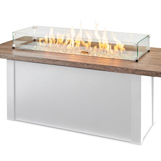 Linear Havenwood with Driftwood Everblend top & White base - Fire Pit Table